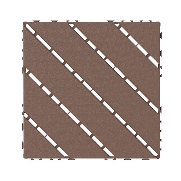 FIROMO 12 in. x 12 in. Plastic Brown Pattern Interlocking Floor Outdoor Patio Deck All-Weather Tiles (44-Pack)