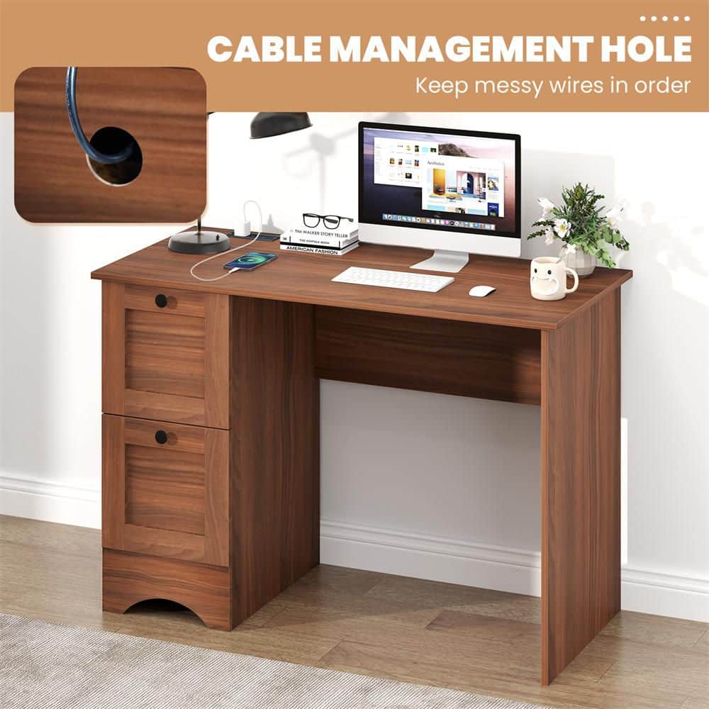 Charming Brown Engineered Wood Computer Desk with 3 Drawers