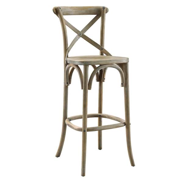 MODWAY Gear 43.5 in. ELM Wood Bar Stool in Gray