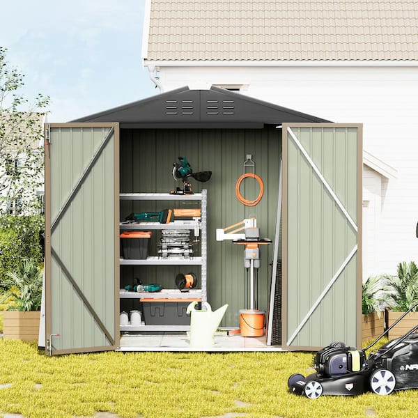 Patiowell 8 ft. W x 6 ft. D Outdoor Storage Brown Metal Shed with