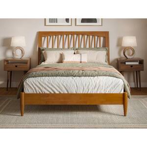 Orleans Light Toffee Natural Bronze Solid Wood Frame Full Low Profile Sleigh Platform Bed