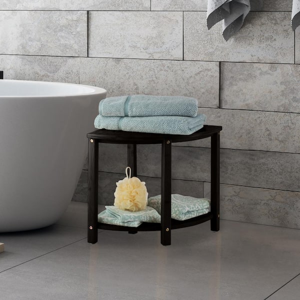 15.5 in. Freestanding Corner Shower Bench-Water Resistant Shower Stool for Inside Shower, Bathroom, or Sauna, Black
