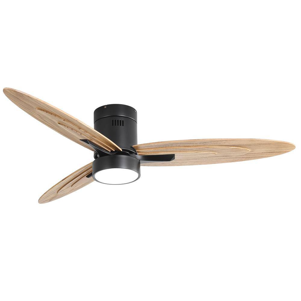 56 in. Indoor Gold Flush Mount Standard Ceiling Fan with LED Light 3-Wood B