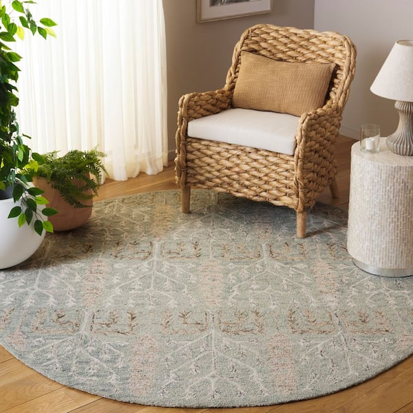 Jardin 6 ft. x 6 ft. Green/Beige Geometric Branches Round Area Rug