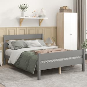 Modern Gray Wood Frame Full Size Platform Bed with Headboard and Footboard, Slat Support Legs