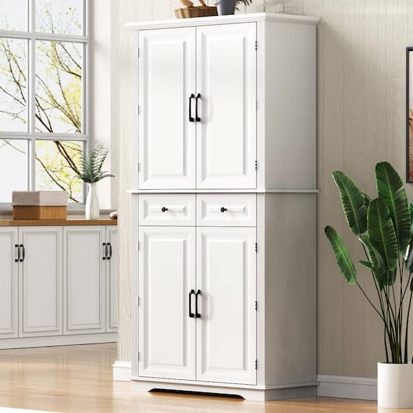 White 71.25 in. Accent Cabinet, Pantry Cabinet with 3-Pull Out Cabinet Organizers, 6-Door Shelves, 2-Drawers, Cupboard