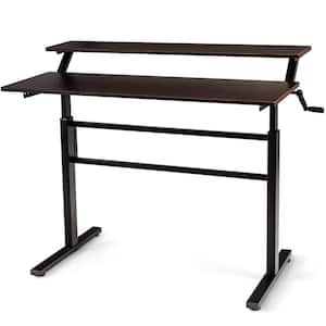 47 in. Brown Adjustable Sit to Stand Workstation with Monitor Shelf