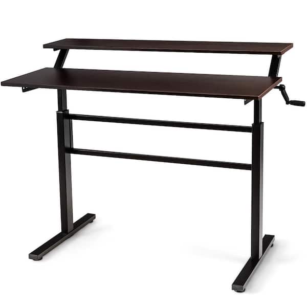 Costway 47 in. Brown Adjustable Sit to Stand Workstation with Monitor Shelf