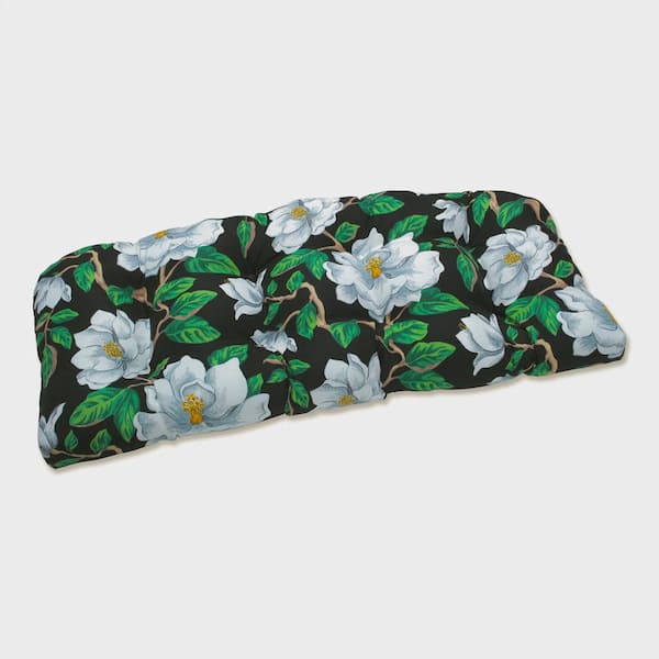 Pillow Perfect Floral Rectangular Outdoor Bench Cushion in Black