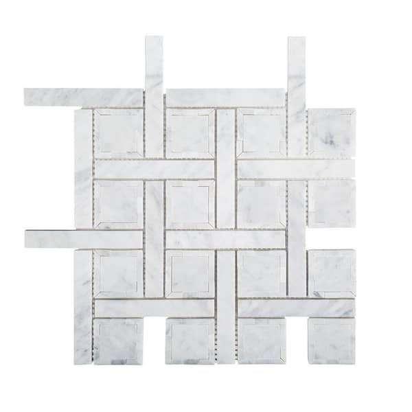Jeffrey Court Foxwood Manor White 12 in. x 12 in. Basket Weave Marble Wall and Floor Mosaic Tile (0.979 sq. ft./Each)