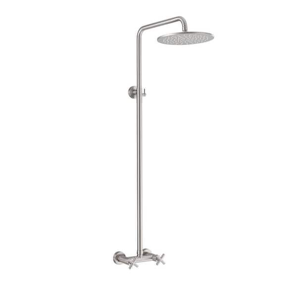 Double Handle 1-Spray Exposed Pipe Shower Faucet 1.8 GPM with Ceramic Disc Valves 10 In. Shower System in Brushed Nickel