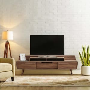 Omnistand 74 in. Walnut Wood TV Stand with 1 Drawer Fits TVs Up to 74 in. with Storage Doors
