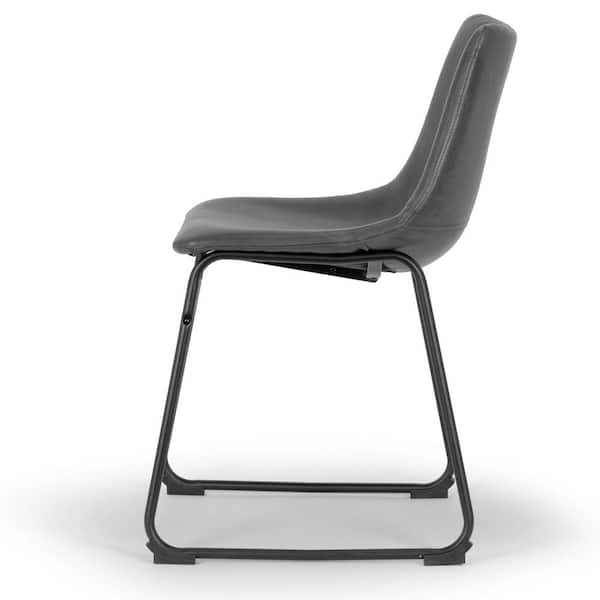 Set of 2 Adan Iron Frame Side Chair Vintage Grey Faux Leather Dining Chair
