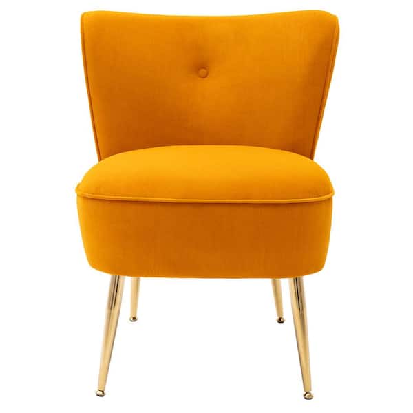 ANBAZAR Ginger Velvet Fabric Upholstery Wood Accent Wingback Side Chair, Tufted Accent Leisure Chair with Metal Legs (Set of 1)