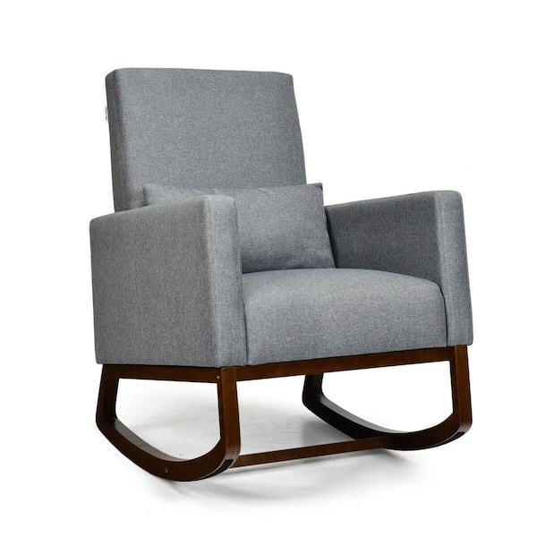 ANGELES HOME Gray 2-in-1 Fabric Upholstered Rocking Chair with Pillow (Set of 1)
