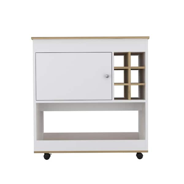 Tileon 1-Shelf 6-Bottle Bar Cart, Kitchen Cart, Removable Kitchen Pantry, Storage Organization-White