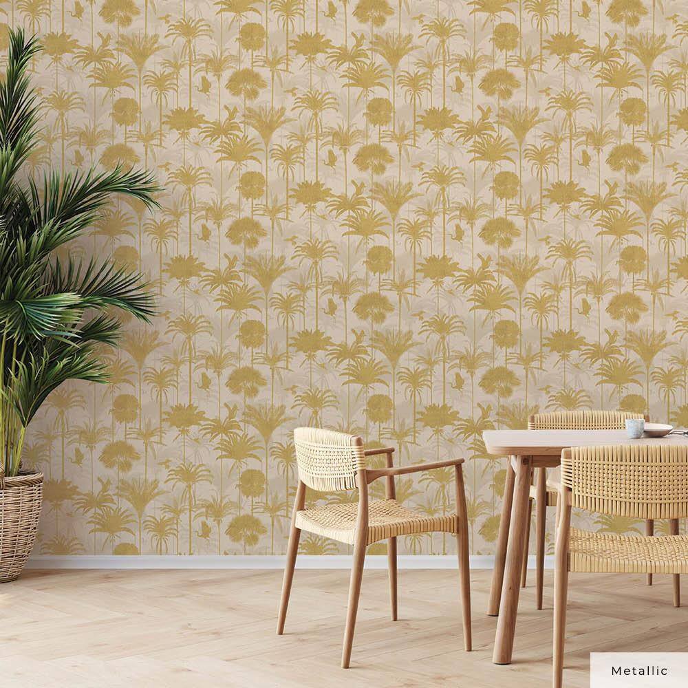 Metallic Gold Palm Trees Peel and Stick Wallpaper Roll