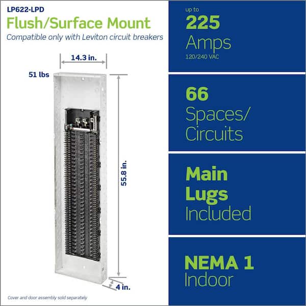 225 Amp 66-Space, 66-Circuit Indoor Load Center with Main Lugs LP622-LPD