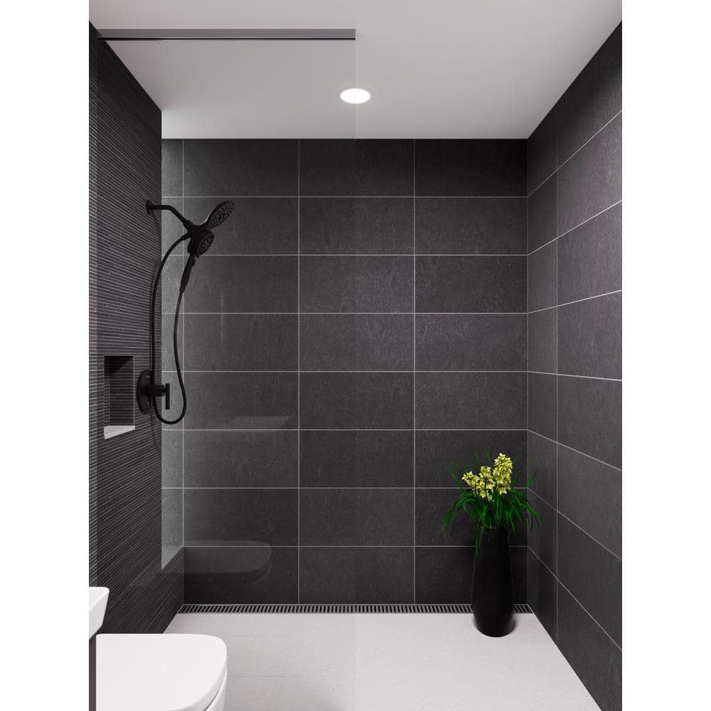 Matte Black Dual Head Wall Mounted Shower System with Handheld