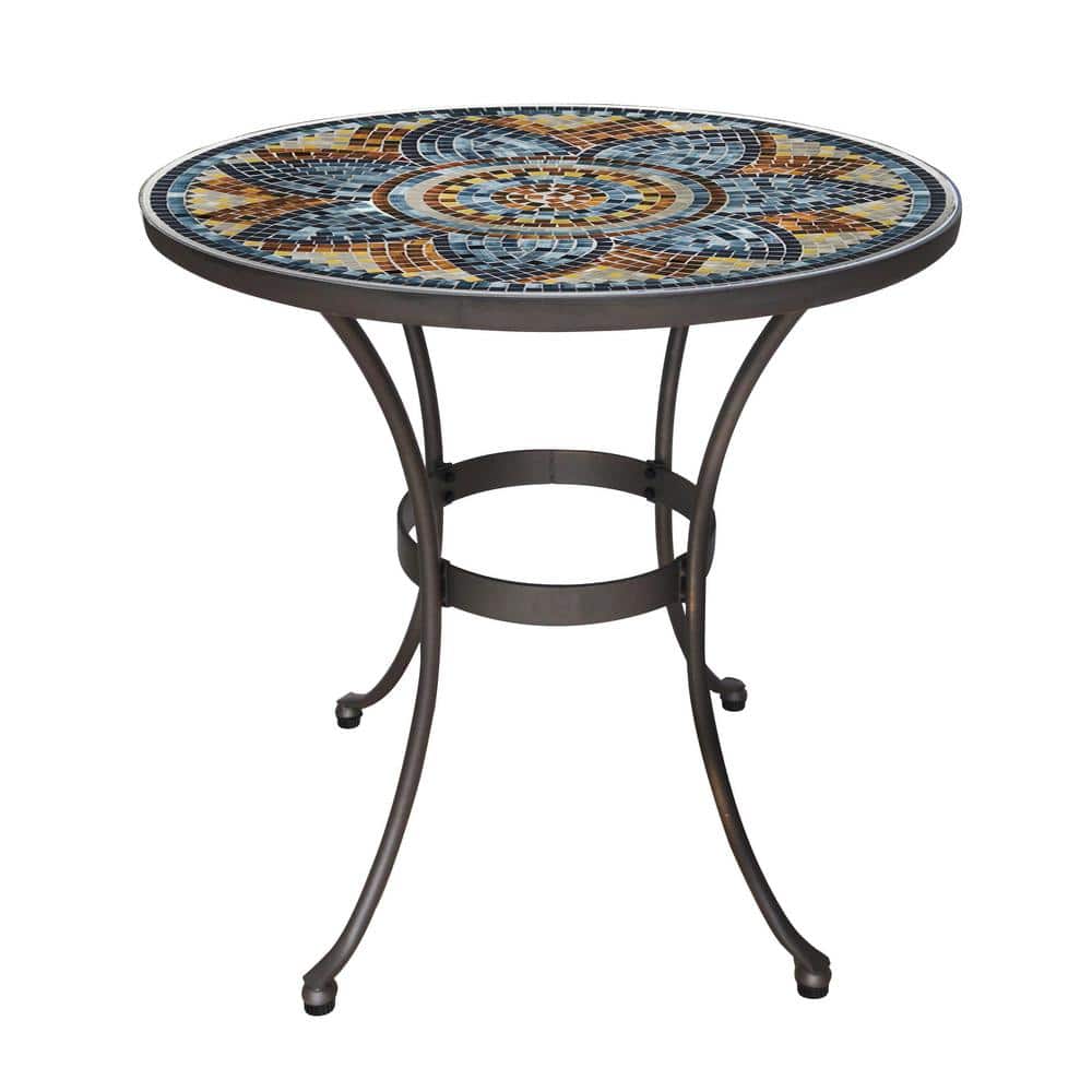 Stylewell 28 In Metal And Glass Mosaic Patio Bistro Table Hd19206 The Home Depot