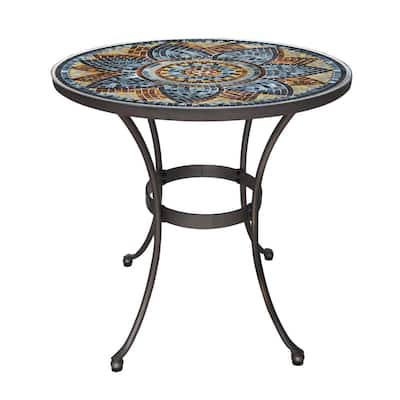 Mix and Match 28 in. Metal and Glass Mosaic Patio Bistro Table