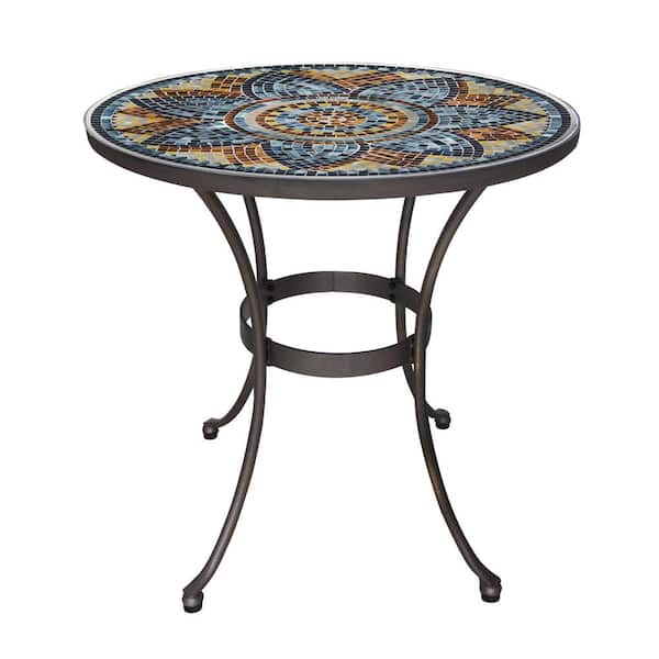Glass Mosaic Patio Bistro Table, Mosaic Tile Round Patio Table