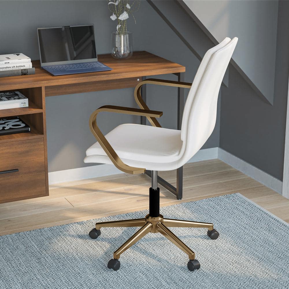 White/Gold Leather/Faux Leather Office/Desk Chair Table Top Only