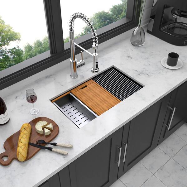 Workstation 28 in. Undermount 16 Gauge Gunmetal Black