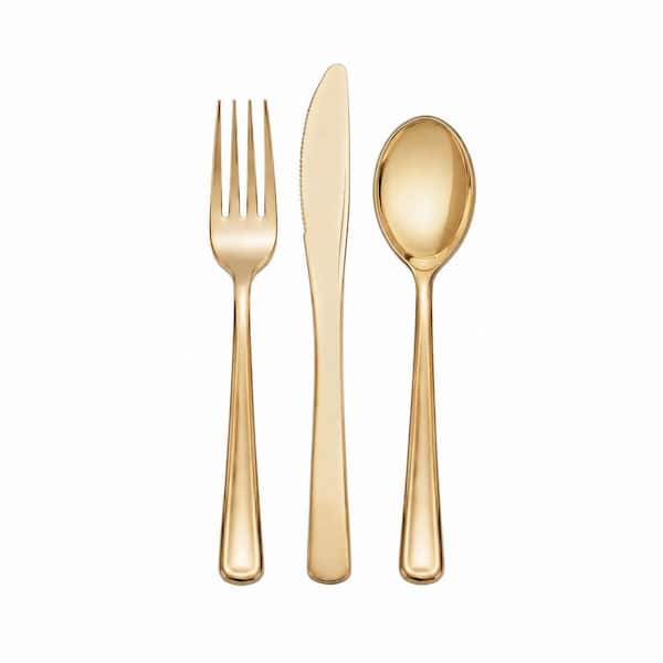 120-Piece Gold Disposable Plastic Flatware Cutlery Set Heavy Duty Forks Spoons Knives Service for 40