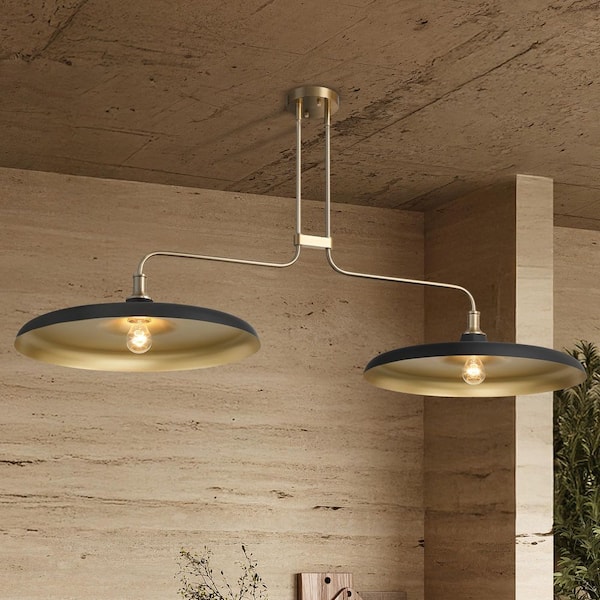 Hunter Moriso 2-Light Matte Black and Modern Brass Large Chandelier for Kitchens