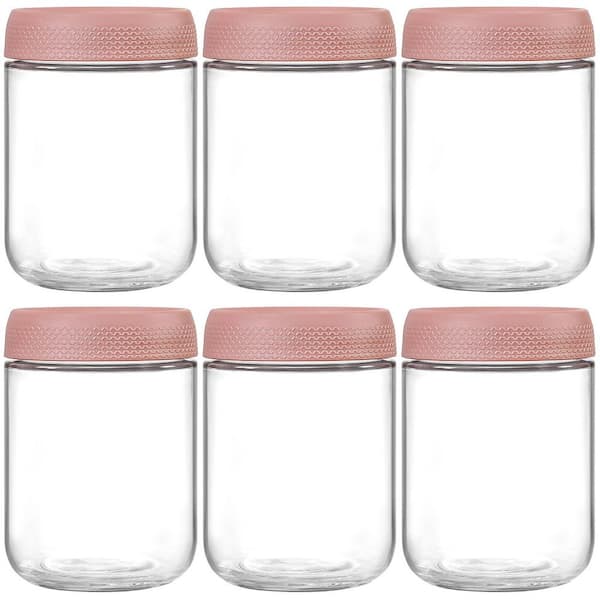 Numhew 6-pack 16 oz. Glass Jars with Pink Airtight Lids, Wide