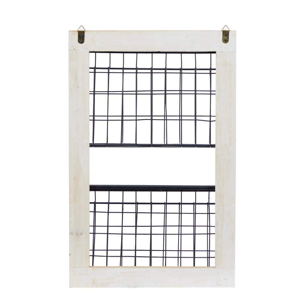 Industrial Black Metal and Wood 2-Tier Wall-Mounted Basket