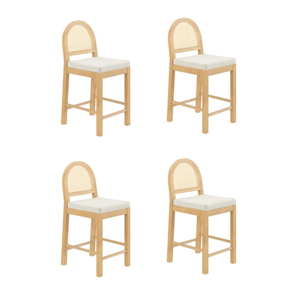 Bailey Light Oak and Rattan Counter Height Bar Stools, Set of 4
