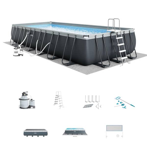Intex 24 ft. x 12 ft. Rectangular 52 in. D Metal Frame Hard Side Above Ground Swimming Pool
