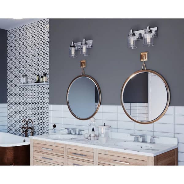 Calhoun Collection 13-1/4 in.2-Light Brushed Nickel Clear Glass Farmhouse Urban Industrial Bathroom Vanity Light
