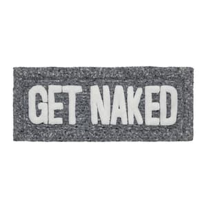 Get Naked 24 in. x 60 in. Charcoal Gray Typography Polyester Rectangle Bath Rug