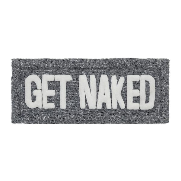 VCNY Home Get Naked 24 in. x 60 in. Charcoal Gray Typography Polyester Rectangle Bath Rug