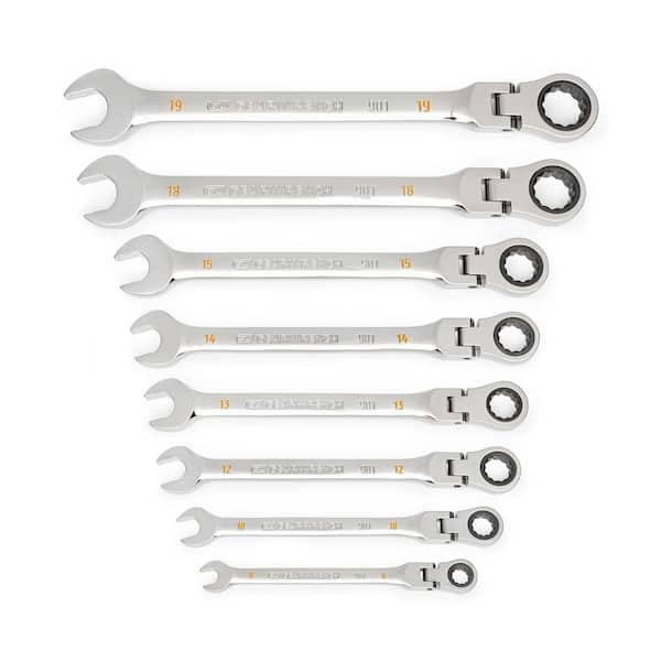 Metric Flex-Head 90-Tooth Combination Ratcheting Wrench Set (8-Piece)