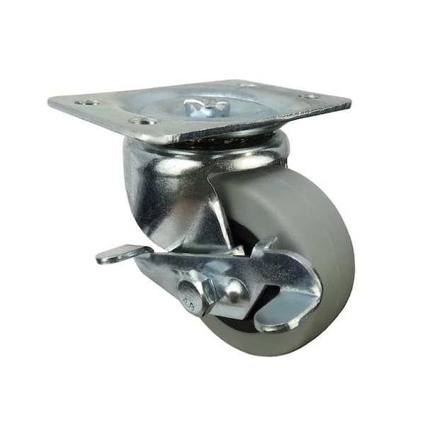 Everbilt 2 in. Gray Rubber Like TPR and Steel Swivel Plate Caster with Locking Brake and 90 lb. Load Rating