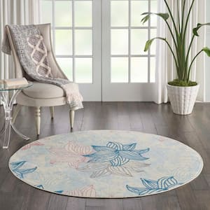 Jubilant Ivory/Multicolor 5 ft. x 5 ft. Moroccan Farmhouse Round Area Rug