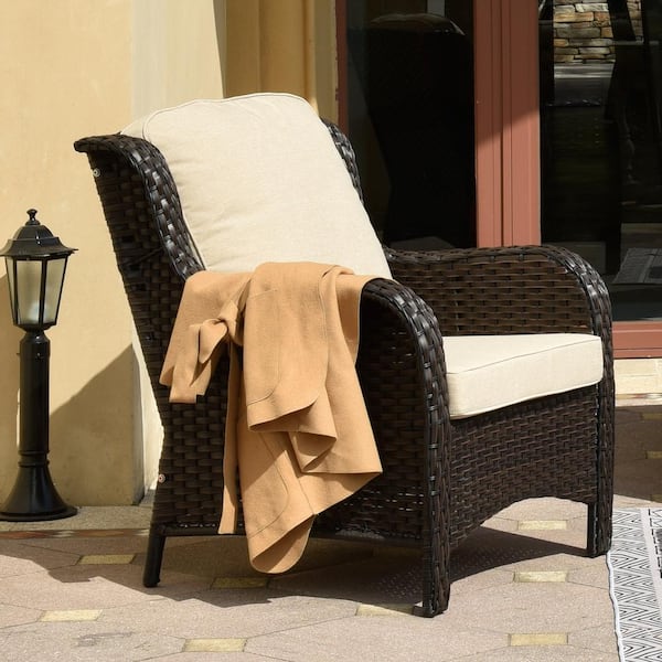 Joyoung Brown 2-Piece Wicker outdoor Patio Sectional Conversation Seating Set with Beige Cushions