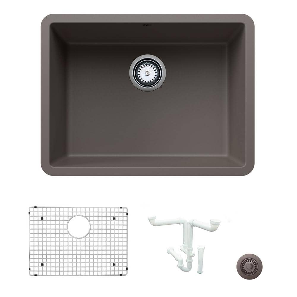 Precis 23.44 in. Undermount Single Bowl Volcano Gray Granite Composite Kitc