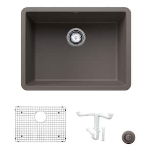 Precis 23.44 in. Undermount Single Bowl Volcano Gray Granite Composite Kitchen Sink Kit with Accessories