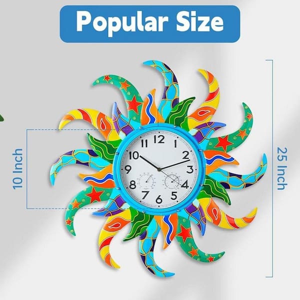 25 in. Blue Analog Plastic Waterproof Sun-Shaped Wall Clock