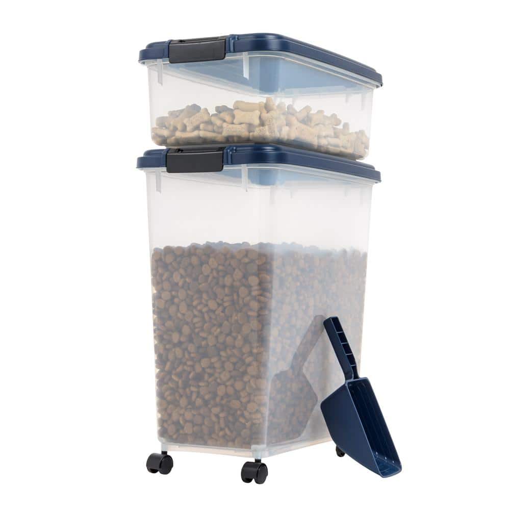 Large Clear and Navy Airtight Plastic Pet Food Storage Combo