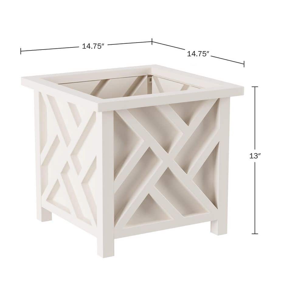 Farmhouse Lattice White Polypropylene Planter Box 14.75" - 2 Pack