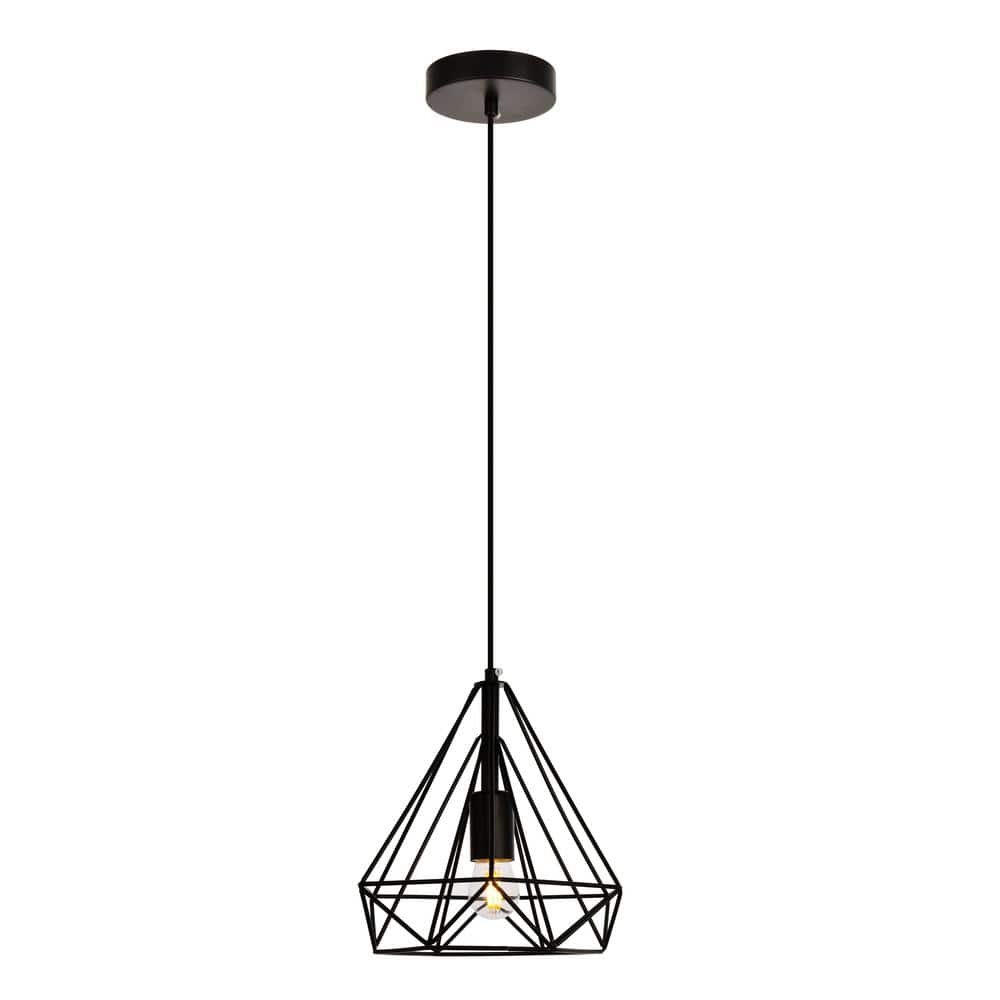 Timeless Home Jacey 1-Light Pendant in Black with 9.8 in. W x 9.3 in. H Sha