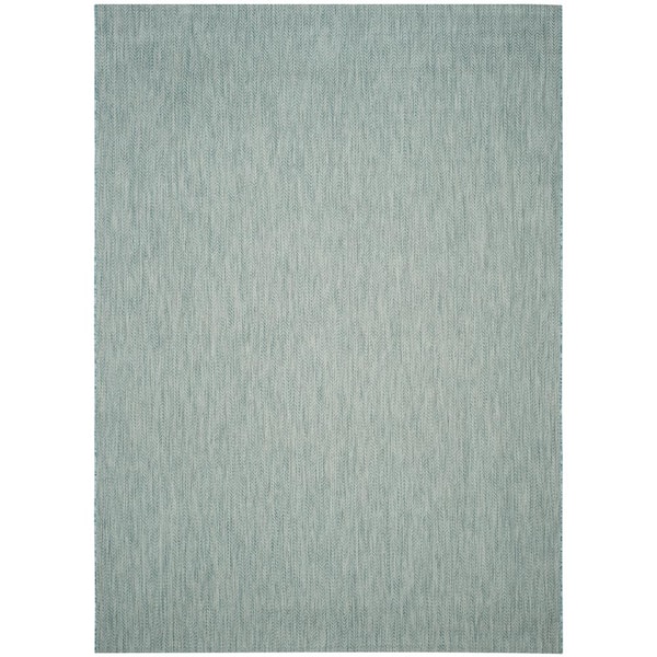 Courtyard Aqua/Gray 8 ft. x 10 ft. Solid Color Chevron Indoor/Outdoor Area Rug