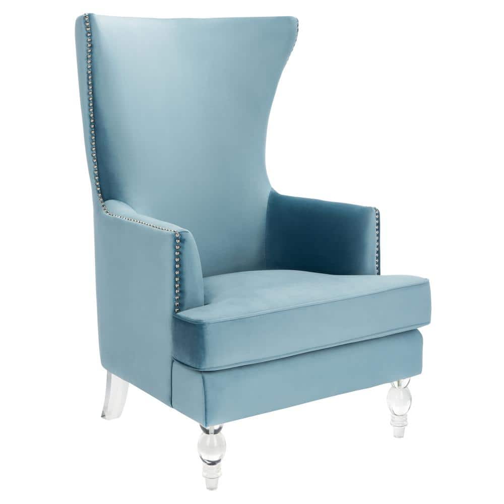 Light Blue Velvet Wingback Accent Chair with Acrylic Legs