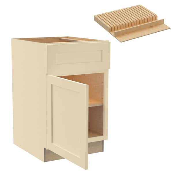 Home Decorators Collection Newport 21 in. W x 24 in. D x 34.5 in. H Assembled Plywood Base Kitchen Cabinet in Blended Cream with Knife Block LH
